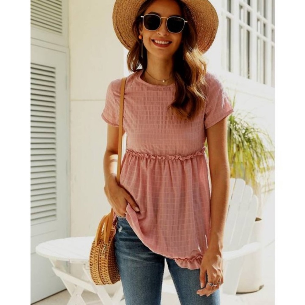 Pink Boho Ruffle Babydoll Top | L